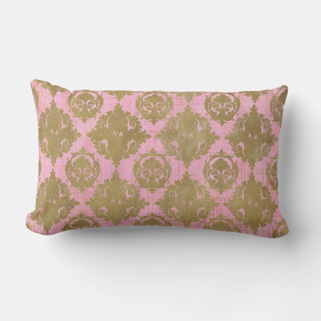 Coussin Rectangle Carreau affligé de rose et d'or (Recto)