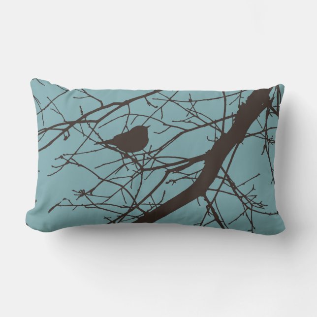 Coussin Rectangle Carreau bleu et Brown de fauvette d'hiver (Recto)