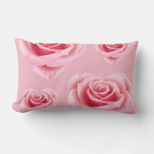 Coussin Rectangle Carreau bleu/rose en pastel de roses