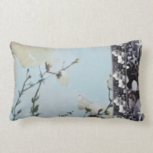 Coussin Rectangle Carreau de rayure d'orchidée de noir de pavot bleu