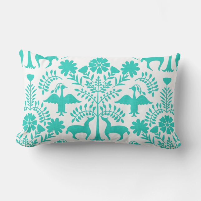 Coussin Rectangle Carreau d'impression d'Otomi, blanc et en bon état (Recto)