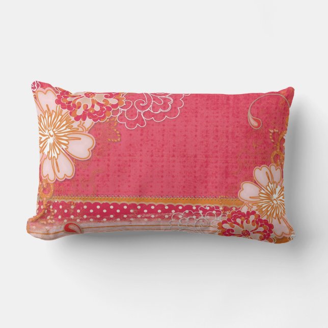 Coussin Rectangle Carreau lombaire floral rouge-rose (Recto)