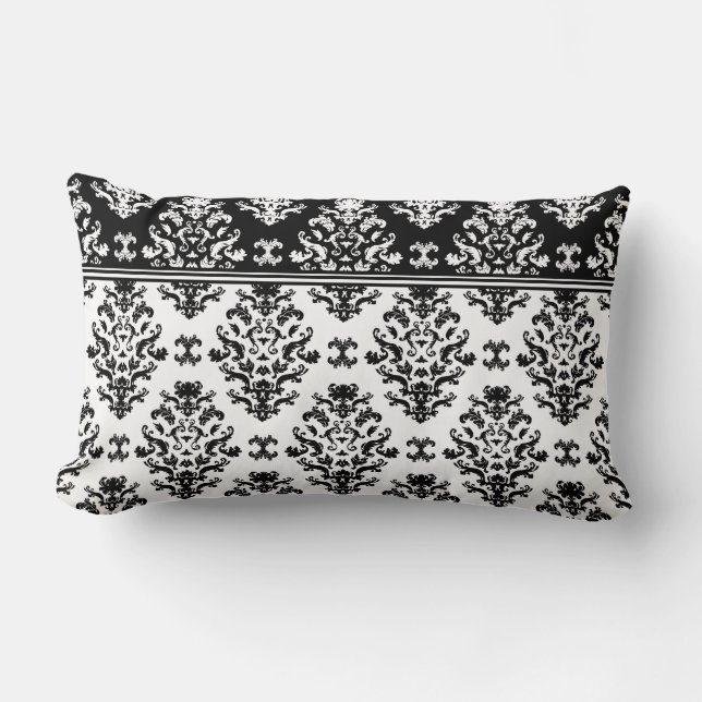 Coussin Rectangle Carreau noir et blanc de damassé (Recto)