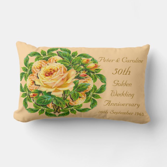 Coussin Rectangle Carreau rose d'anniversaire de mariage d'or (Recto)