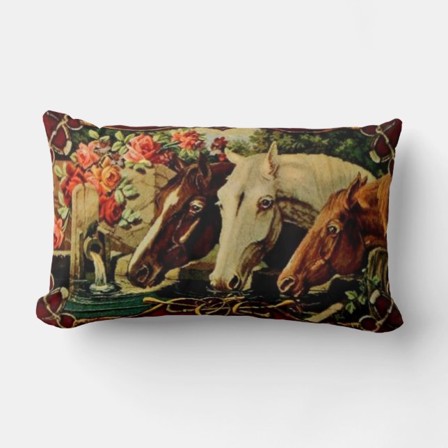 Coussin Rectangle Carreau vintage de chevaux (Recto)