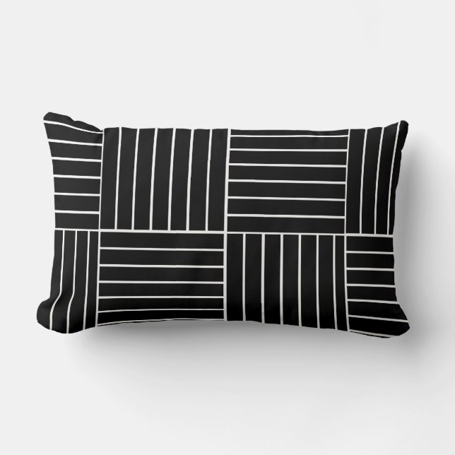 Coussin Rectangle Carrés et lignes noirs et blancs (Recto)