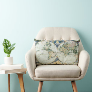 Coussin Rectangle Carte ancienne du monde vintage par Pieter Goos, 1