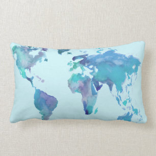 Coussin Rectangle Carte bleue du monde d'aquarelle