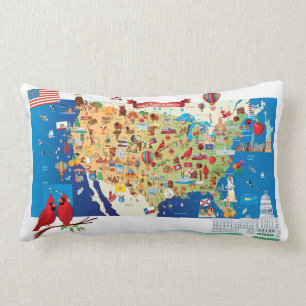 Coussin Rectangle Carte de bande dessinée des Etats-Unis