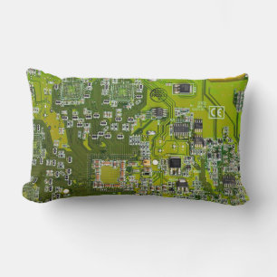 Coussin Rectangle Carte de circuit Geek d'ordinateur vert clair