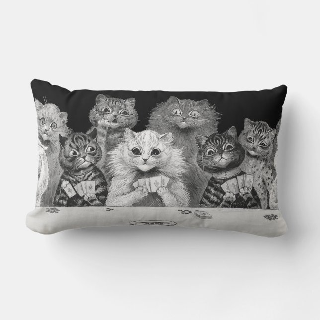Coussin Rectangle Carte de jeu de chat, Louis Wain (Recto)