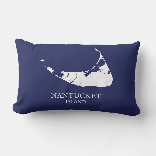 Coussin Rectangle Carte de l'île Nantucket bleu marine Lumbar Coussi (Recto)