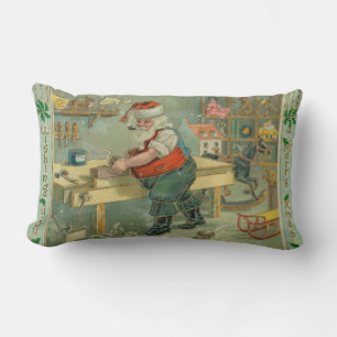 Coussin Rectangle Carte de Noël vintage - Santa dans son atelier