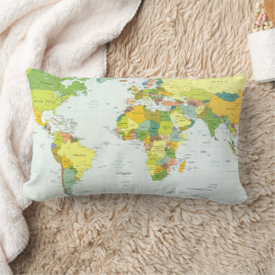 Coussin Rectangle Carte du Monde Atlas Politique Poster : Décoration