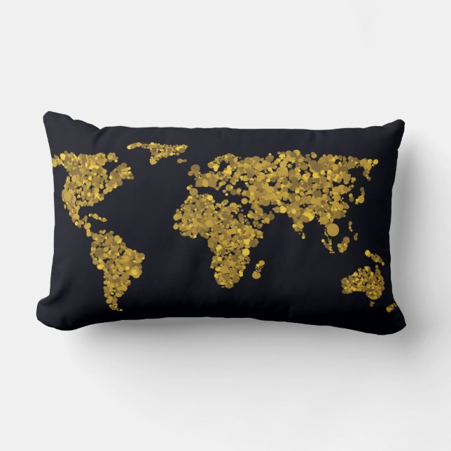 Coussin Rectangle Carte du monde des points d'or (Recto)