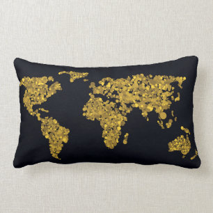 Coussin Rectangle Carte du monde des points d'or