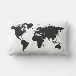 Coussin Rectangle Carte du monde noir et blanc