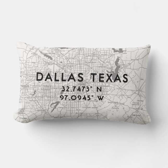 Coussin Rectangle Carte personnalisée Dallas Texas Black White & Gre (Recto)