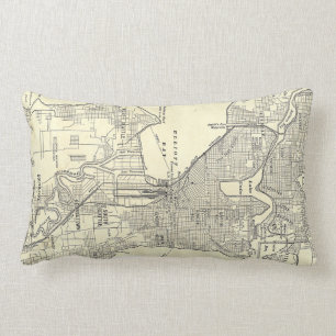 Coussin Rectangle Carte vintage de Seattle (1914)