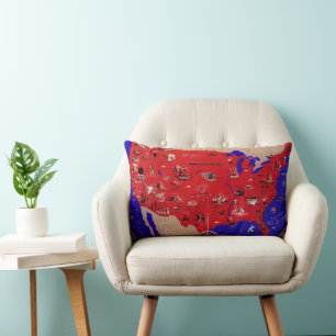 Coussin Rectangle Carte vintage du Bureau de tourisme des États-Unis