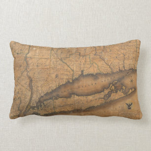 Coussin Rectangle Carte vintage du Long Island et du Connecticut