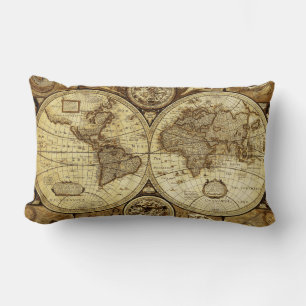Coussin Rectangle Cartes anciennes du monde Vintage Beaux plans anti