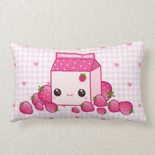 Coussin Rectangle Carton rose mignon de lait avec des fraises de