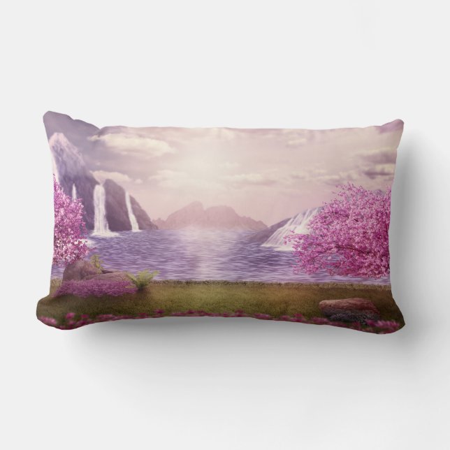 Coussin Rectangle Cascades et cerisiers au bord d'un lac (Recto)