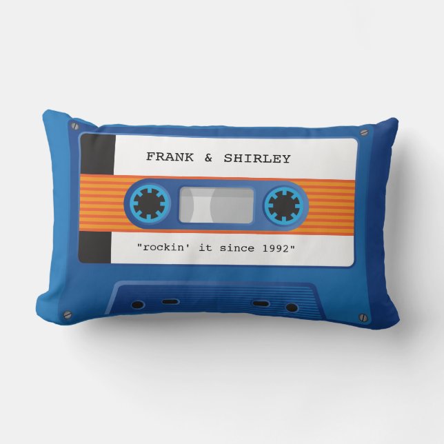 Coussin Rectangle CASSETTE TAPE musique rétro disco bleu orange rock (Recto)