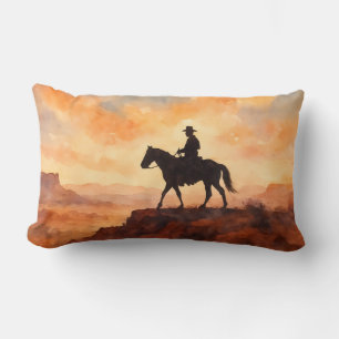 Coussin Rectangle Cavalier solitaire aquarelle - Décoration western