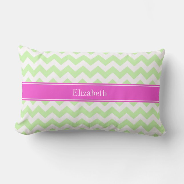 Coussin Rectangle Celery White Chevron Hot rose Nom Monogramme (Recto)