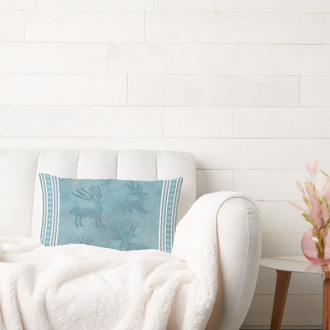 Coussin Rectangle Cerf d'hiver du sud-ouest, Flammes de neige, Pins (Canapé)