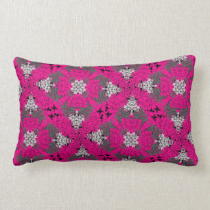 Coussin Rectangle Cerise rose Gris Mélange Floral moderne Damas Imp