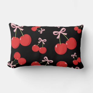 Coussin Rectangle Cerises Noires Rouges Nœud Rose Coquette Chic Cott
