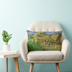Coussin Rectangle Champ avec meules de blé par Vincent van Gogh