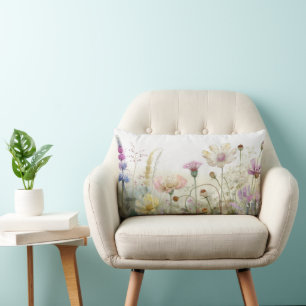 Coussin Rectangle Champ d'aquarelle des fleurs sauvages