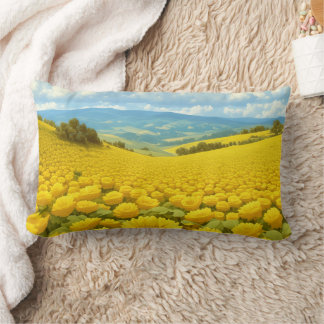 Coussin Rectangle Champ majestueux de fleurs jaunes,