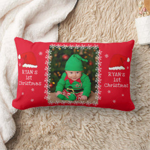 Coussin Rectangle Chapeau de Père Noël pour le premier Noël de bébé 