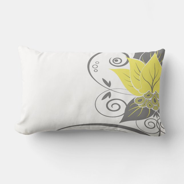 Coussin Rectangle Charbon de bois jaune floral abstrait du filet | (Recto)