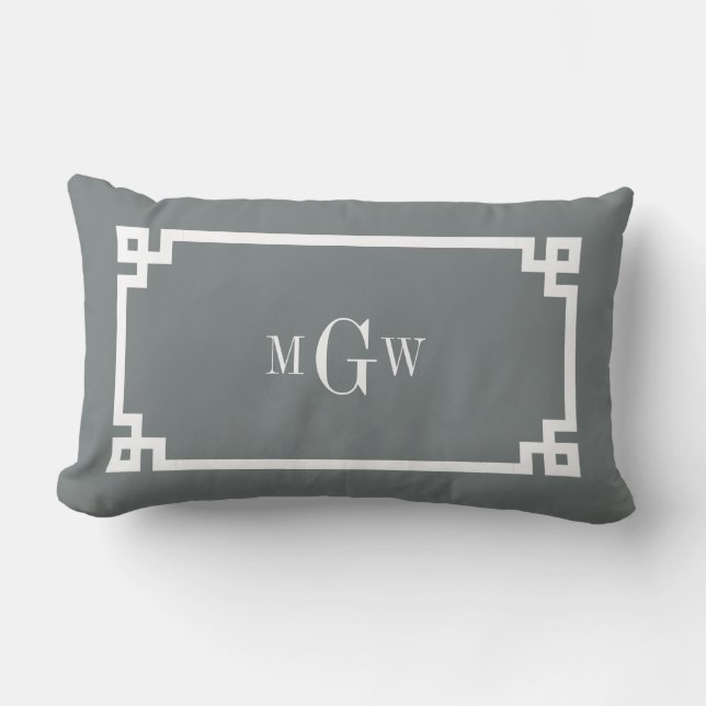 Coussin Rectangle Charbon Whats Clé grecque #2 Cadre 3 Init Monogram (Recto)