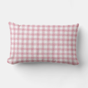 Coussin Rectangle Charme Gingham Rose et Blanc Velouté