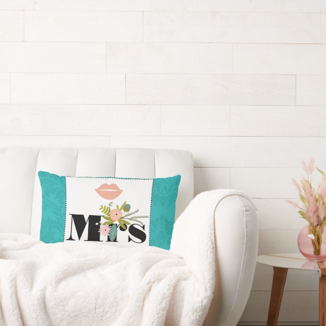 Coussin Rectangle Chartreuse moderne Turquoise Mariage damassé (Canapé)