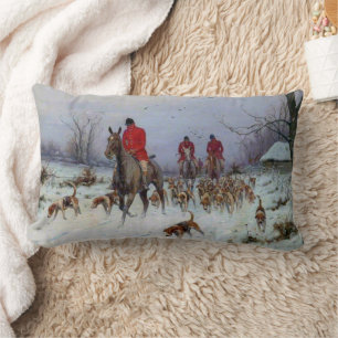 Coussin Rectangle Chasse au renard, chasseurs et chiens rentrant che