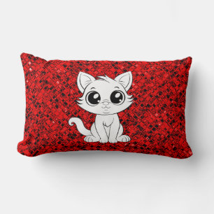Coussin Rectangle Chat blanc mignon adorable dessin animé-30853