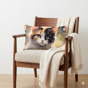 Coussin Rectangle Chat calicot et papillons dans un jardin printanie