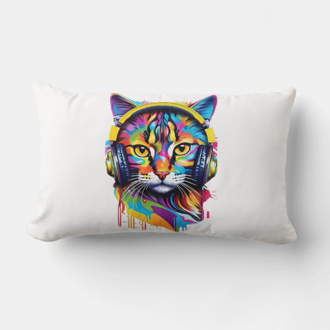 Coussin Rectangle Chat dans les écouteurs (Recto)