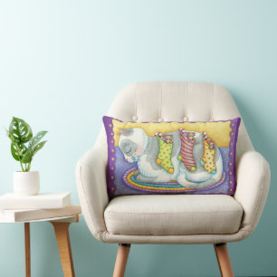 Coussin Rectangle Chat de Noël mignon dormant avec des souris dans l