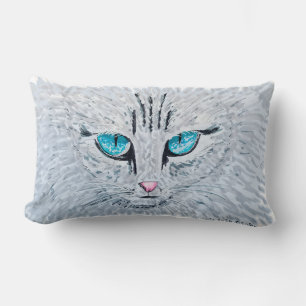 Coussin Rectangle Chat Fluffy aux Yeux Bleus