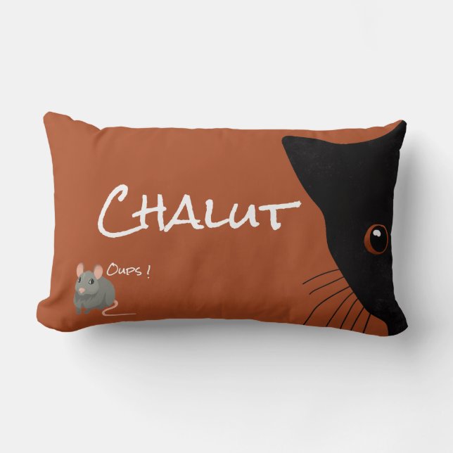 Coussin Rectangle chat noir et souris (Recto)