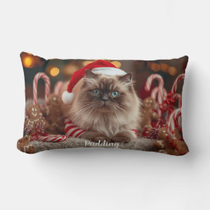 Coussin Rectangle Chat Rêveur Personnalisé de Noël Pelucheux